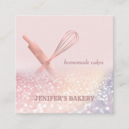 Tarjeta De Visita Cuadrada panadería de rosa Purpurinoso con alfiler de oro