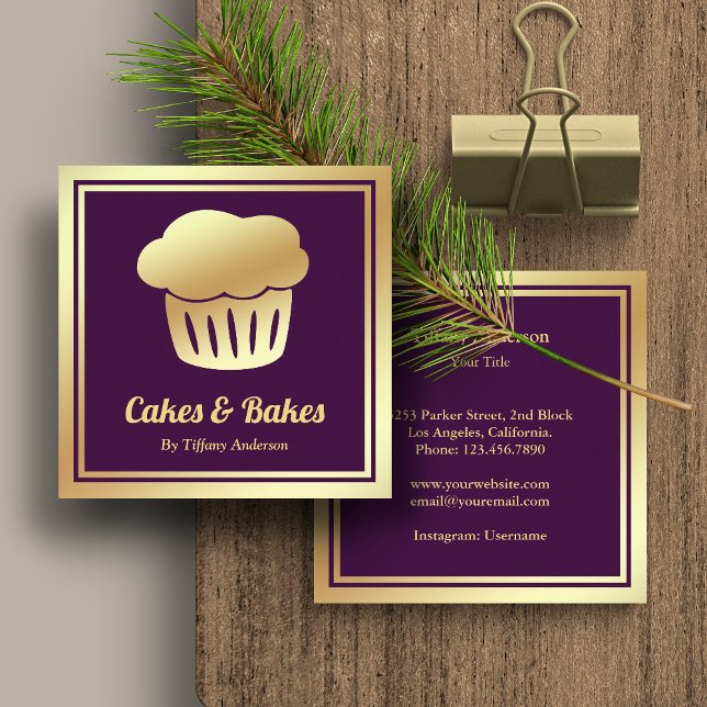 Tarjeta De Visita Cuadrada Panadería de tarta casera Purple Faux Relieve meta (Subido por el creador)