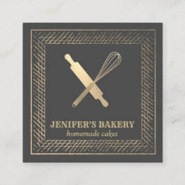 Tarjeta De Visita Cuadrada Panadería del chef del bigüeñal profesional del al