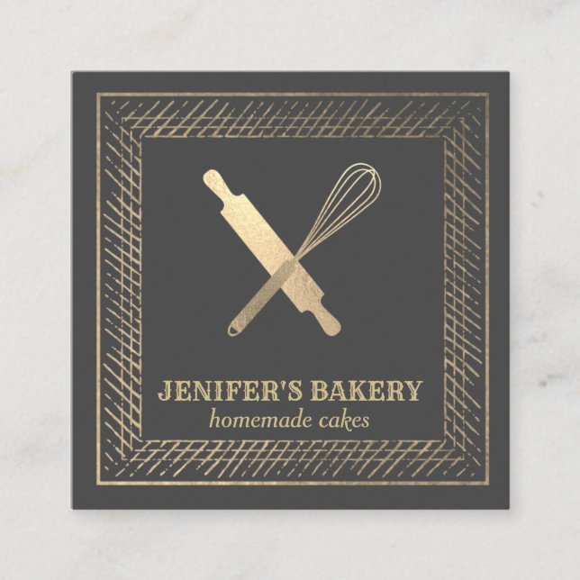 Tarjeta De Visita Cuadrada Panadería del chef del bigüeñal profesional del al (Anverso)
