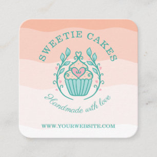 Tarjeta De Visita Cuadrada Panadería Floral Logo Torta Rubor Ómbre Rosa