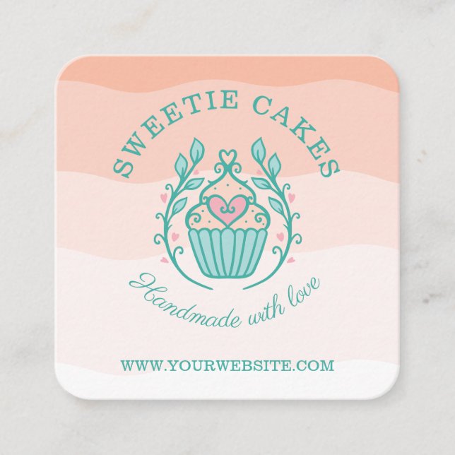 Tarjeta De Visita Cuadrada Panadería Floral Logotipo de torta torta torta Rub (Anverso)