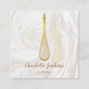 Tarjeta De Visita Cuadrada Panadería Gold Whisk Catering Remolinos de Mármol