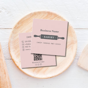 Tarjeta De Visita Cuadrada Panadería minimalista rosa