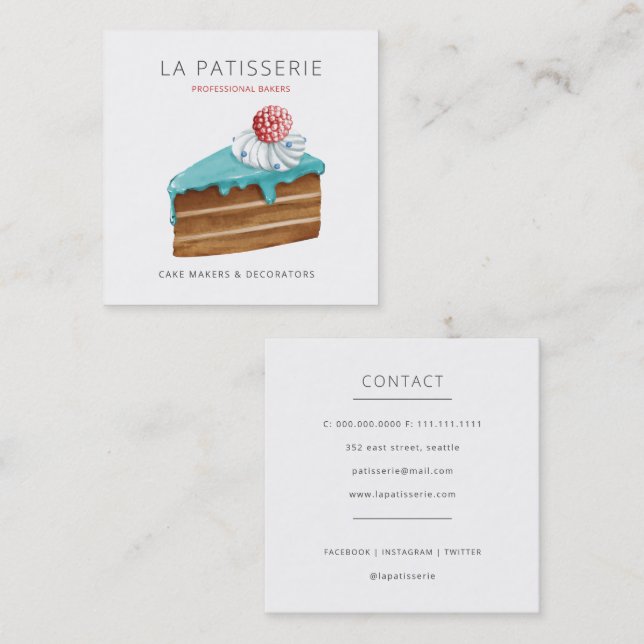 Tarjeta De Visita Cuadrada Panadería moderna con queso azul dulce y pastelerí (Anverso / Reverso)