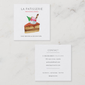 Tarjeta De Visita Cuadrada Panadería moderna de queso rosado y pastelería