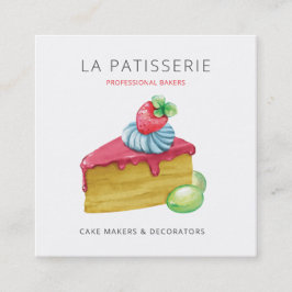 Tarjeta De Visita Cuadrada Panadería moderna de queso rosado y pastelería
