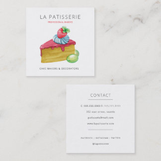 Tarjeta De Visita Cuadrada Panadería moderna de queso rosado y pastelería