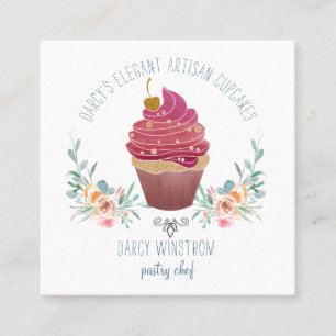 Tarjeta De Visita Cuadrada Panadería Pastelería Chef Elegante Pastel De Pas