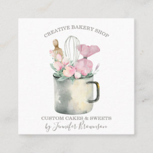 Tarjeta De Visita Cuadrada Panadería Pastelería Chef mug Boho moda