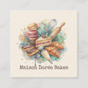 Tarjeta De Visita Cuadrada Panadería Pastelería Chef Postre Dulces Torta Pana