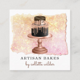 Tarjeta De Visita Cuadrada Panadería Pastelería Chef Rosa de Oro Perfora Plaz