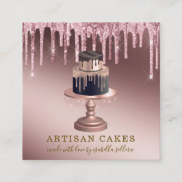 Tarjeta De Visita Cuadrada Panadería pastelería Chef Rosa Purpurina Oro Dris 