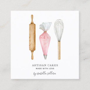 Tarjeta De Visita Cuadrada Panadería Pastelería Chef Watercolour Bakers Tools