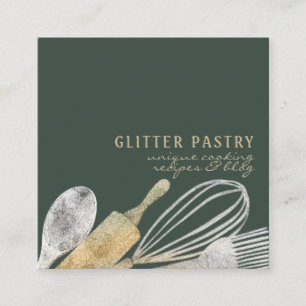 Tarjeta De Visita Cuadrada Panadería pastelería cocinar lux sage dorado verde