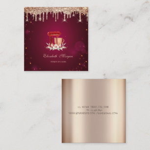 Tarjeta De Visita Cuadrada Panadería Red Mixer Roses Gold Drips