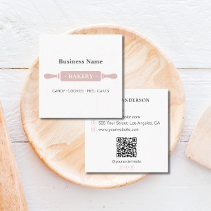 Tarjeta De Visita Cuadrada Panadería Rollo minimalista Rosa Blanco