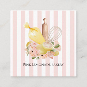 Tarjeta De Visita Cuadrada Panadería rosa amarillo pastel