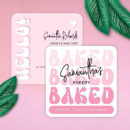 Tarjeta De Visita Cuadrada Panadería rosa Retro De Moda Pastelero Chef Catere