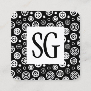 Tarjeta De Visita Cuadrada Panel cuadrado - Iniciales - Patrón de engranajes