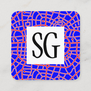 Tarjeta De Visita Cuadrada Panel cuadrado - Iniciales - Patrón de mapa 030520