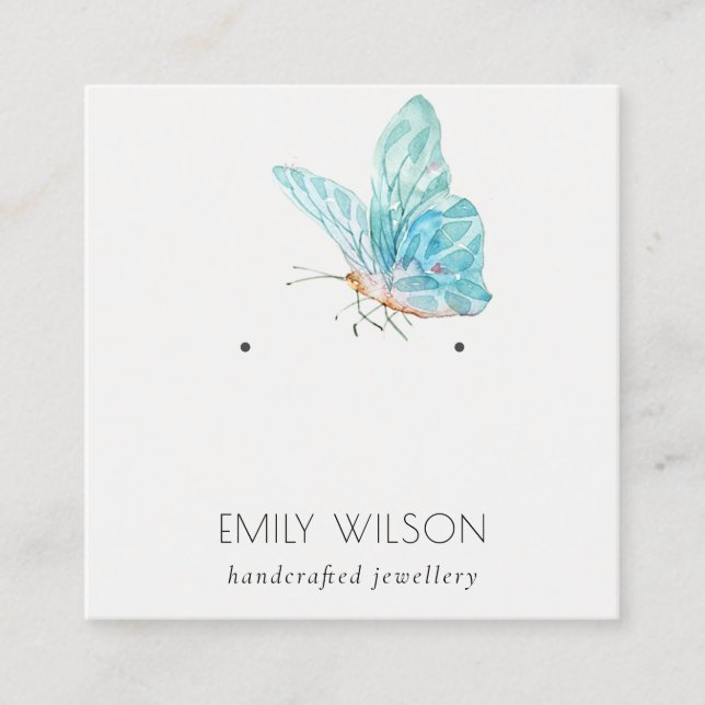 Tarjeta De Visita Cuadrada Pantalla Cute Dreamy Blue Aqua Butterfly Earl (Anverso)