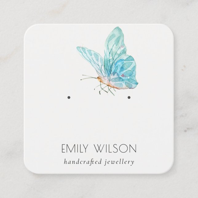 Tarjeta De Visita Cuadrada Pantalla Cute Dreamy Blue Aqua Butterfly Earl (Anverso)