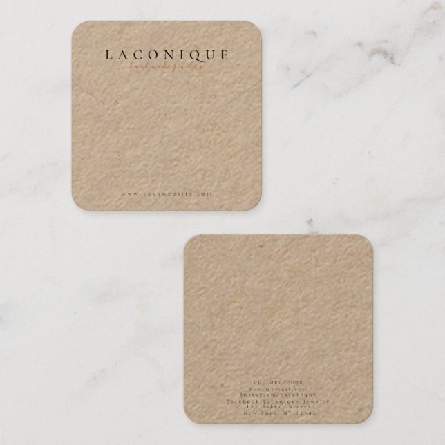 Tarjeta De Visita Cuadrada Pantalla de joyas | Joyería | Kraft (Anverso / Reverso)