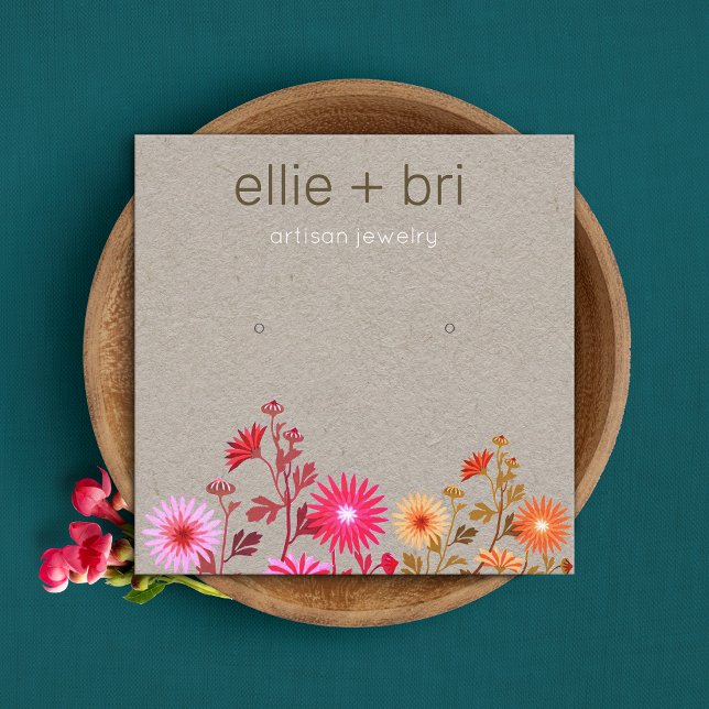 Tarjeta De Visita Cuadrada Pantalla De Tierra Floral Boho Kraft Stud (Subido por el creador)