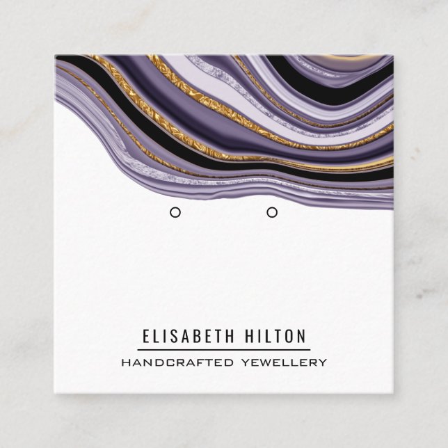 Tarjeta De Visita Cuadrada Pantalla Earring de mármol morado (Anverso)