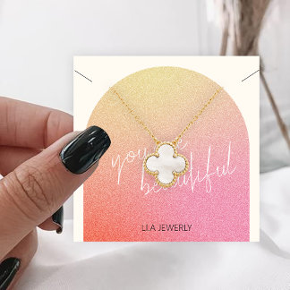 Tarjeta De Visita Cuadrada Pantalla moderna de collar de joyas Purpurinas