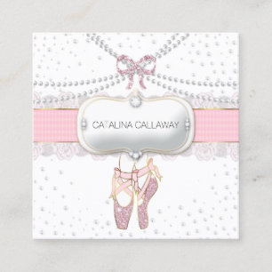 Tarjeta De Visita Cuadrada Pantuflas de ballet Perlas Purpurina rosa Joyería
