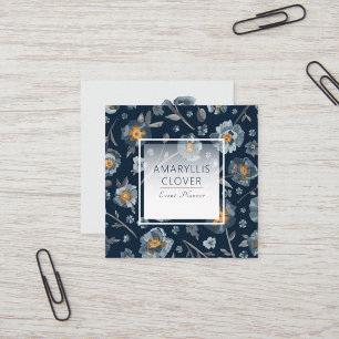 Tarjeta De Visita Cuadrada Papas con flores amarillas azules y grises encanta