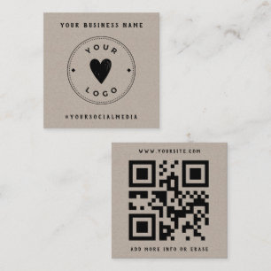 Tarjeta De Visita Cuadrada Papel Kraft Añadir tu logotipo Código QR a los med