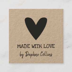 Tarjeta De Visita Cuadrada Papel Kraft de Corazón Negro hecho con amor