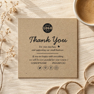 Tarjeta De Visita Cuadrada Papel Kraft Logo Personalizado Gracias Por Su Nego