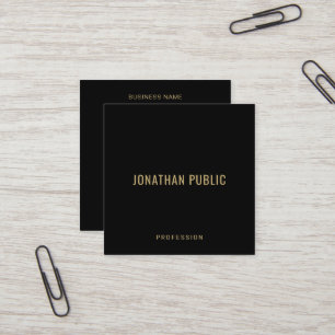 Tarjeta De Visita Cuadrada Papel Mate UV de Firma Elegante Negro y Dorado