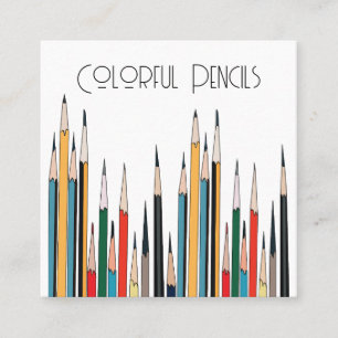 Tarjeta De Visita Cuadrada Papelería Lápices Coloridos