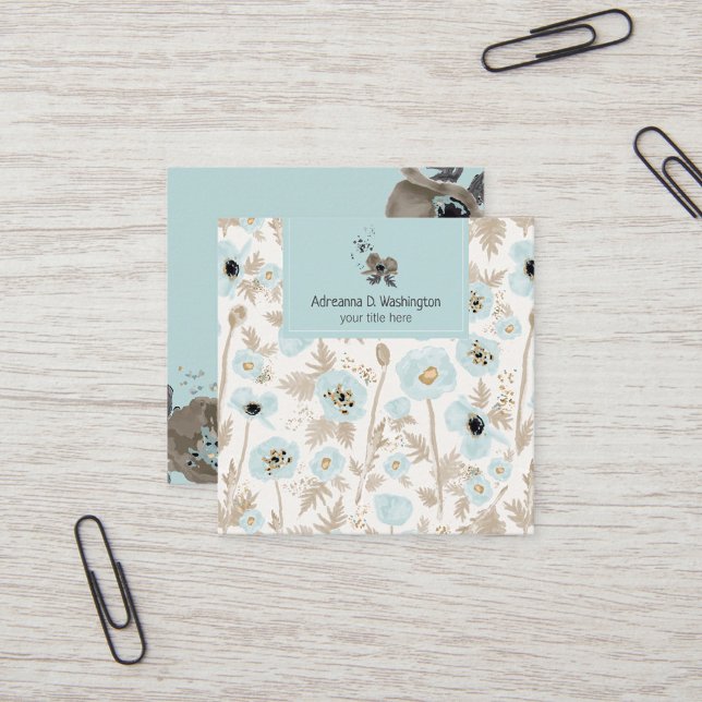 Tarjeta De Visita Cuadrada Paquetes de patrón de acuarela floral moderno (Modern Floral Watercolor Pattern Poppies Square Business Card from Studio Posies.)