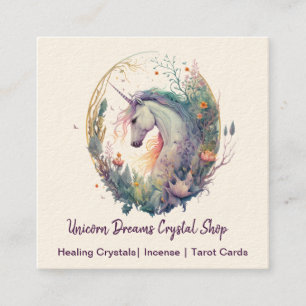 Tarjeta de visita cuadrada para unicornios y flore