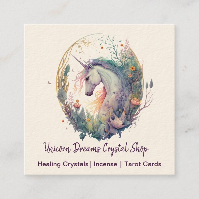 Tarjeta de visita cuadrada para unicornios y flore (Anverso)
