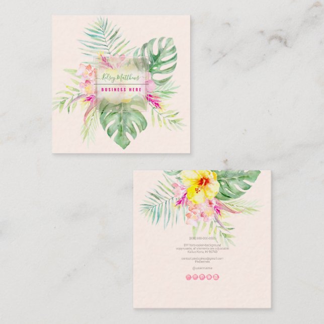 Tarjeta De Visita Cuadrada Paraíso tropical elegante de PixDezines (Anverso / Reverso)
