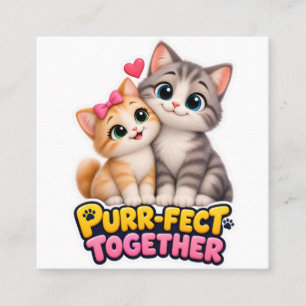 Tarjeta De Visita Cuadrada Pareja de Gatos Lindos Amor Divertido Perfectos Ju