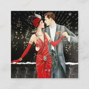 Tarjeta De Visita Cuadrada pareja de Navidad art deco retro
