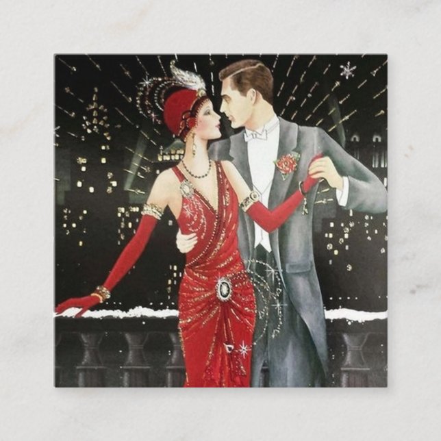 Tarjeta De Visita Cuadrada pareja de Navidad art deco retro (Anverso)