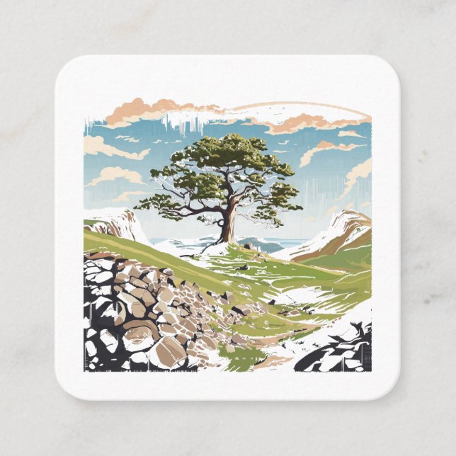 Tarjeta De Visita Cuadrada Parque nacional Northumberland Sycamore Gap Tree (Anverso)
