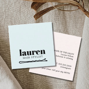 Tarjeta De Visita Cuadrada Pasador de pelo azul audaz moderno negro audaz