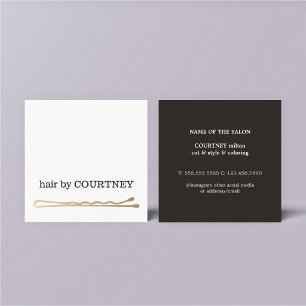 Tarjeta De Visita Cuadrada Pasador Minimalista Elegante Negro Blanco Dorado F