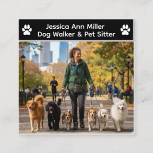 Tarjeta De Visita Cuadrada Paseador de Perros y Cuidador de Mascotas con Foto