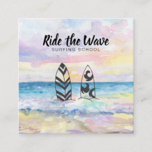Tarjeta De Visita Cuadrada Paseo del *~* la escuela que practica surf del